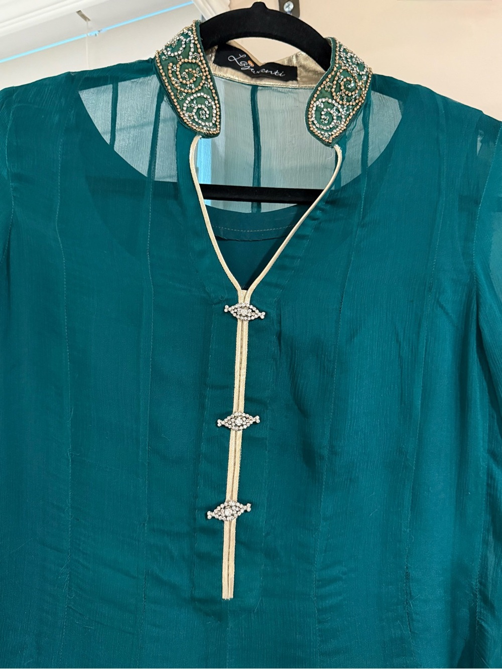 4 Piece Pakistani Wedding Chiffon High Low Gown Dress Green size M - Picture 3 of 13